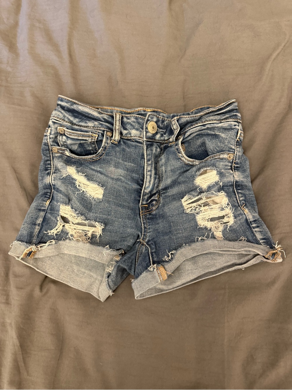 American Eagle High-Rise Distressed Denim Women’s Shorts - Blue